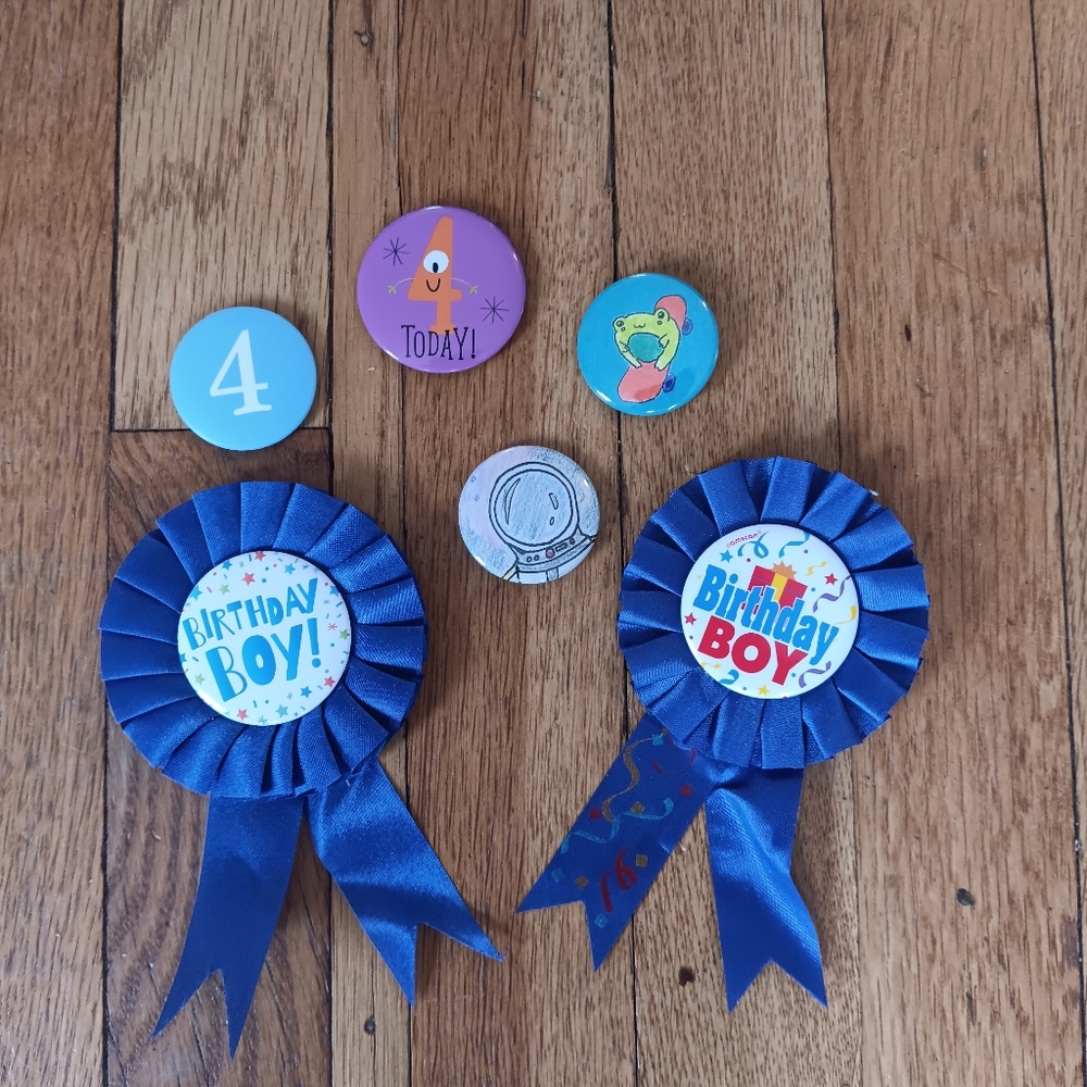 Blue Birthday Boy Ribbons and Fun Pins Set